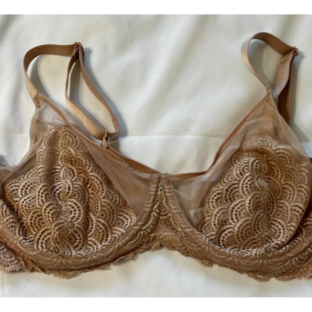 HSIA Womens Tan Lace Unlined Underwire Bra 38DD Nude Mesh Sheer Support